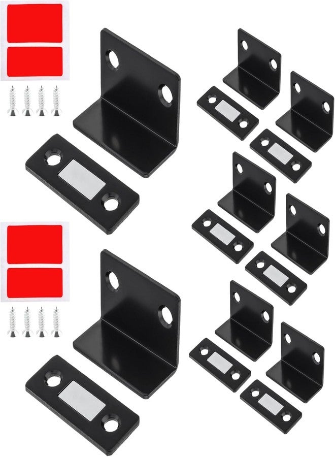 Boniry Magnetic Door Catch,Ultra Thin Cabinet Magnetic Catch with Strong Adhesive Sticker & Screws, Slim Drawer Magnets Locks Furniture Safety Latches (4, L-Shaped Black) - Image 1